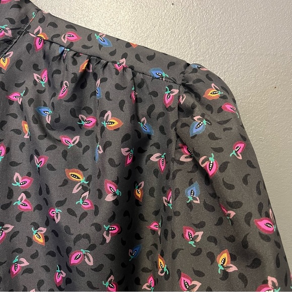 Vintage 70s mock neck secretary blouse abstract flower fruit print - Picture 5 of 10